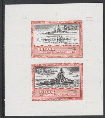 St Vincent - Bequia 1985 Warships of World War 2, $1.50 USS Nevada individual imperf se-tenant colour trial proof in black and orange (the colours of the issued $1) with white background, ex Format International archives