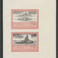 St Vincent - Bequia 1985 Warships of World War 2, $1.50 USS Nevada individual imperf se-tenant colour trial proof in black and orange (the colours of the issued $1) with buff background, ex Format International archives