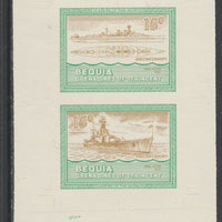 St Vincent - Bequia 1985 Warships of World War 2, 15c HMS Hood individual imperf se-tenant colour trial proof in orange-brown and green with buff background, ex Format International archives