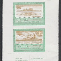 St Vincent - Bequia 1985 Warships of World War 2, 50c HMS Duke of York individual imperf se-tenant colour trial proof in orange-brown and green with white background, ex Format International archives