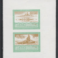 St Vincent - Bequia 1985 Warships of World War 2, $1.50 USS Nevada individual imperf se-tenant colour trial proof in orange-brown and green with white background, ex Format International archives