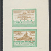 St Vincent - Bequia 1985 Warships of World War 2, $1.50 USS Nevada individual imperf se-tenant colour trial proof in orange-brown and green with buff background, ex Format International archives