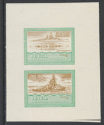 St Vincent - Bequia 1985 Warships of World War 2, $1.50 USS Nevada individual imperf se-tenant colour trial proof in orange-brown and green with buff background, ex Format International archives