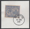 St Kitts-Nevis 1920-22 KG5 Columbus 2.5d ultramarine SG 28/42/44 on piece with full strike of Madame Joseph forged postmark type 347