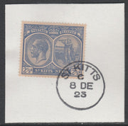 St Kitts-Nevis 1920-22 KG5 Columbus 2.5d ultramarine SG 28/42/44 on piece with full strike of Madame Joseph forged postmark type 347