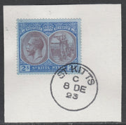 St Kitts-Nevis 1920-22 KG5 Columbus 2s purple & blue on blue SG32/47 on piece with full strike of Madame Joseph forged postmark type 347