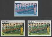 St Vincent - Bequia 1986 World Cup Football 5c Algeria Team - imperf Cromalin die proofs (plastic card) in magenta & cyan only and all 4 colours plus issued stamp, two rare proof items from the Format International archives. Croma……Details Below