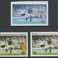 St Vincent - Bequia 1986 World Cup Football 75c Italy v West Germany - imperf Cromalin die proofs (plastic card) in magenta & cyan only and all 4 colours plus issued stamp, two rare proof items from the Format International archiv……Details Below