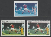 St Vincent - Bequia 1986 World Cup Football $6 England - imperf Cromalin die proofs (plastic card) in magenta & cyan only and all 4 colours plus issued stamp, two rare proof items from the Format International archives. Cromalin p……Details Below