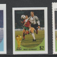 St Vincent - Bequia 1986 World Cup Football $2 West Germany - imperf Cromalin die proofs (plastic card) in magenta & cyan only and all 4 colours plus issued stamp, two rare proof items from the Format International archives. Croma……Details Below