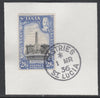 St Lucia 1936 KG5 Pictorial 2s6d black & ultramarine SG 122 on piece with full strike of Madame Joseph forged postmark type 359