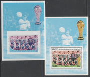 St Vincent - Bequia 1986 World Cup Football $1.00 m/sheet (Iraq Team) imperf Cromalin die proof (plastic card) in magenta & cyan only (plus issued m/sheet) ex Format International archives. Cromalin proofs are an essential part of……Details Below