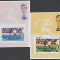 St Vincent - Bequia 1986 World Cup Football $1.75 m/sheet (Bulgaria v France) imperf Cromalin die proof (plastic card) in magenta & cyan only (plus issued m/sheet) ex Format International archives. Cromalin proofs are an essential……Details Below