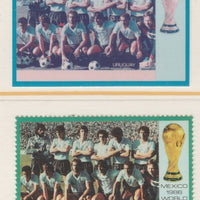 St Vincent - Grenadines 1986 World Cup Football 1c Uruguay Team - imperf Cromalin die proof (plastic card) in magenta & cyan only (plus issued stamp)rare proof item from the Format International archives. Cromalin proofs are an es……Details Below