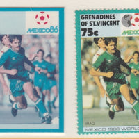St Vincent - Grenadines 1986 World Cup Football 75c Iraq - imperf Cromalin die proof (plastic card) in magenta & cyan only (plus issued stamp)rare proof item from the Format International archives. Cromalin proofs are an essential……Details Below