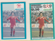 St Vincent - Grenadines 1986 World Cup Football $1.50 S Korea - imperf Cromalin die proof (plastic card) in magenta & cyan only (plus issued stamp)rare proof item from the Format International archives. Cromalin proofs are an esse……Details Below
