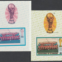St Vincent - Grenadines 1986 World Cup Football $1.00 m/sheet (Portugal Team) imperf Cromalin die proof (plastic card) in magenta & cyan only (plus issued m/sheet) ex Format International archives. Cromalin proofs are an essential……Details Below