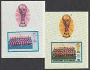 St Vincent - Grenadines 1986 World Cup Football $1.00 m/sheet (Portugal Team) imperf Cromalin die proof (plastic card) in magenta & cyan only (plus issued m/sheet) ex Format International archives. Cromalin proofs are an essential……Details Below