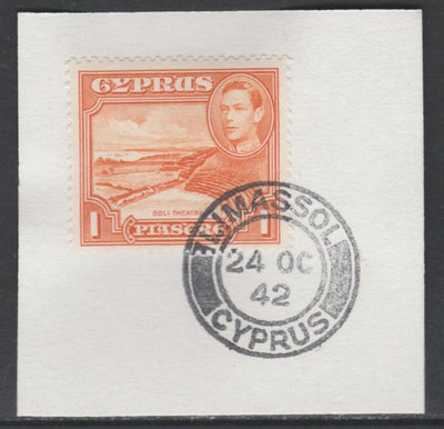 Cyprus 1938-51 KG6 Roman Theatre 1pi orange SG154 on piece with full strike of Madame Joseph forged postmark type 137