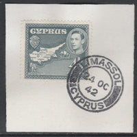 Cyprus 1938-51 KG6 Map 4.5pi grey SG 157 on piece with full strike of Madame Joseph forged postmark type 137