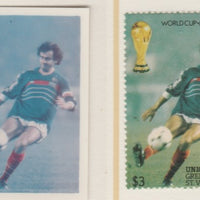 St Vincent - Union Island 1986 World Cup Football $3 France - imperf Cromalin die proof (plastic card) in magenta & cyan only (plus issued stamp)rare proof item from the Format International archives. Cromalin proofs are an essent……Details Below