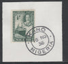 Nigeria 1936 KG5 Pictorial 1/2d green, SG 34 on piece with full strike of Madame Joseph forged postmark type 302