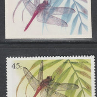 St Vincent - Grenadines 1986 Dragonflies 45c (SG 490) - imperf Cromalin die proof (plastic card) in magenta & cyan only plus issued stamp, a rare proof item from the Format International archives. Cromalin proofs are an essential ……Details Below