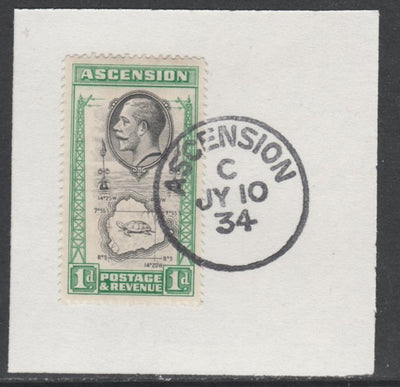 Ascension 1934 KG5 Pictorial 1d Map SG 22 on piece with full strike of Madame Joseph forged postmark type 21