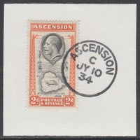 Ascension 1934 KG5 Pictorial 2d Map SG 24 on piece with full strike of Madame Joseph forged postmark type 21