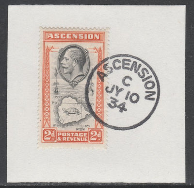 Ascension 1934 KG5 Pictorial 2d Map SG 24 on piece with full strike of Madame Joseph forged postmark type 21