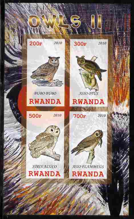 Rwanda 2010 Owls #2 imperf sheetlet containing 4 values unmounted mint