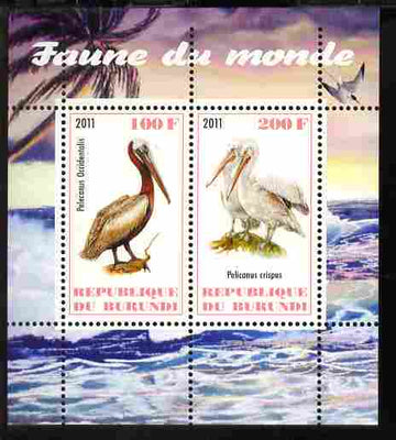 Burundi 2011 Fauna of the World - Pelicans perf sheetlet containing 2 values unmounted mint