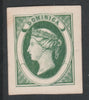 Dominica 1870 Bogus Die Proof in green imperf on thin card produced by the Boston Gang. Described in full in Toeg's handbook on pages 27-28, a copy of which is included
