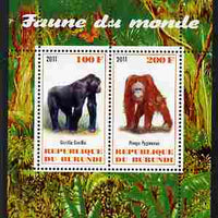 Burundi 2011 Fauna of the World - Big Apes (Gorilla & Orangutan) perf sheetlet containing 2 values unmounted mint