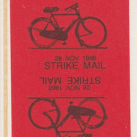 Cinderella - Great Britain 1988 Colchester & Essex £1 Strike Mail label black on red showing Bicycle and dated 28 Nov 1988 imperf tete-beche proof pair on ungummed paper