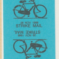 Cinderella - Great Britain 1988 Colchester & Essex £1 Strike Mail label black on blue showing Bicycle and dated 28 Nov 1988 imperf tete-beche proof pair on ungummed paper