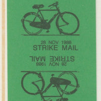 Cinderella - Great Britain 1988 Colchester & Essex £1 Strike Mail label black on green showing Bicycle and dated 28 Nov 1988 imperf tete-beche proof pair on ungummed paper