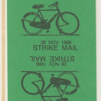 Cinderella - Great Britain 1988 Colchester & Essex £1 Strike Mail label black on green showing Bicycle and dated 28 Nov 1988 imperf tete-beche proof pair on ungummed paper