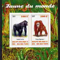 Burundi 2011 Fauna of the World - Big Apes (Gorilla & Orangutan) imperf sheetlet containing 2 values unmounted mint