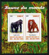 Burundi 2011 Fauna of the World - Big Apes (Gorilla & Orangutan) imperf sheetlet containing 2 values unmounted mint