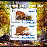 Burundi 2011 Fauna of the World - Mammals (Tenrec & Solenodon) perf sheetlet containing 2 values unmounted mint
