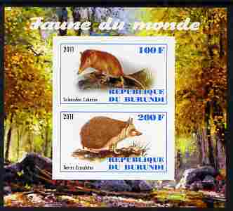Burundi 2011 Fauna of the World - Mammals (Tenrec & Solenodon) imperf sheetlet containing 2 values unmounted mint