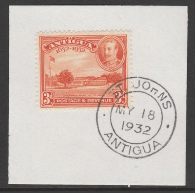 Antigua 1932 KG5 Tercentenary 3d orange SG 86 on piece with full strike of Madame Joseph forged postmark type 14