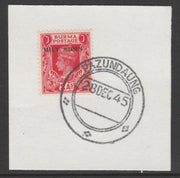 Burma 1945 Mily Admin opt on KG6 2a carminen SG 41 on piece with full strike of Madame Joseph forged postmark type 106