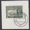 Burma 1945 Mily Admin opt on Ship on River Irrawaddy 8a myrtle-green SG 46 on piece with full strike of Madame Joseph forged postmark type 106