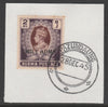 Burma 1945 Mily Admin opt on KG6 2r brown & purple SG 48 on piece with full strike of Madame Joseph forged postmark type 106