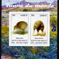 Burundi 2011 Fauna of the World - Kiwis imperf sheetlet containing 2 values unmounted mint