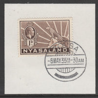 Nyasaland 1934-35 KG5 Leopard Symbol 1d brown SG 115 on piece with full strike of Madame Joseph forged postmark type 314