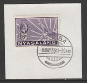Nyasaland 1934-35 KG5 Leopard Symbol 6d violet SG 120 on piece with full strike of Madame Joseph forged postmark type 314