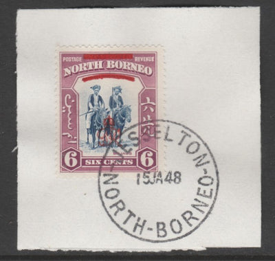 North Borneo 1947 KG6 Crown Colony 6c SG 339 on piece with full strike of Madame Joseph forged postmark type 311